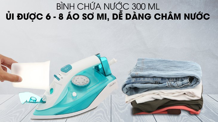 Bàn ủi hơi nước Delites HJ-8058 2400W hoạt động với công suất 2000 - 2400W và ủi được nhiều quần áo cùng lúc với dung tích bình 300ml 