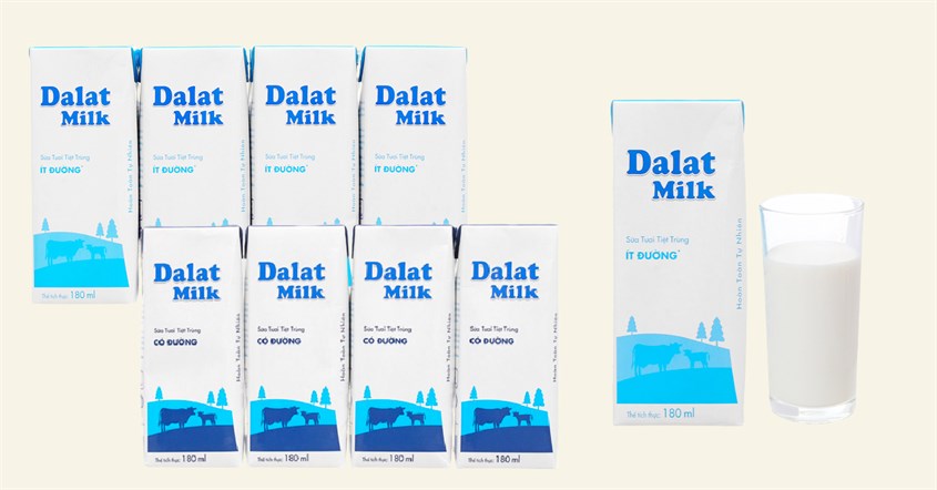 Lốc 4 hộp sữa tươi DalatMilk ít đường 180 ml 