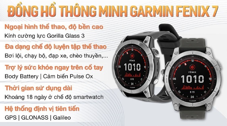 Đồng hồ thông minh Garmin Fenix 7 sở hữu vẻ ngoài thể thao, mạnh mẽ