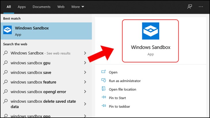 Bạn chọn ứng dụng Windows Sandbox