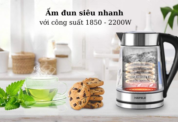 Công suất 1850 - 2200W giúp đun nước nhanh trong vòng từ 5 - 7 phút