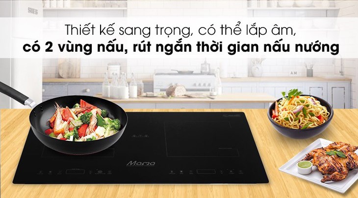 Bếp từ hồng ngoại lắp âm Sunhouse Mama MMB9100VN được thiết kế 2 vùng nấu tiện dụng, đáp ứng tốt cho gia đình có từ 2 - 3 thành viên