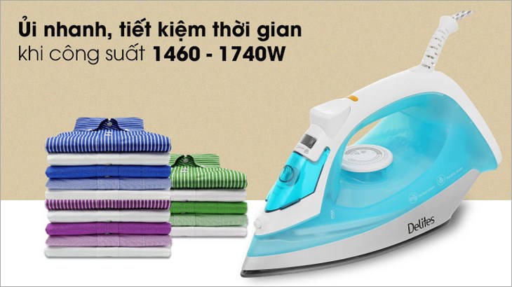 Bàn ủi hơi nước Delites ES-2472 1740W sở hữu kiểu dáng nhỏ gọn, tránh mỏi tay khi ủi