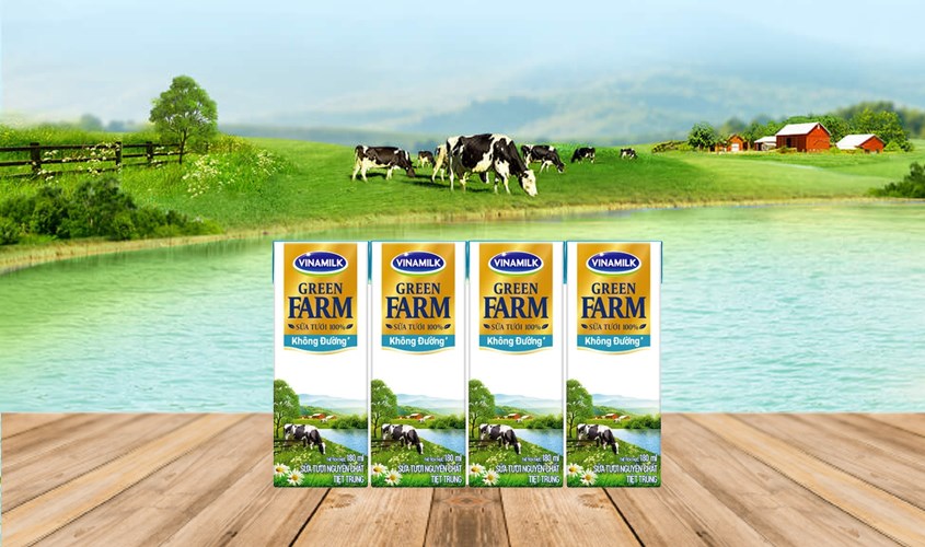 Lốc 4 hộp sữa tươi Vinamilk Green Farm không đường 180 ml