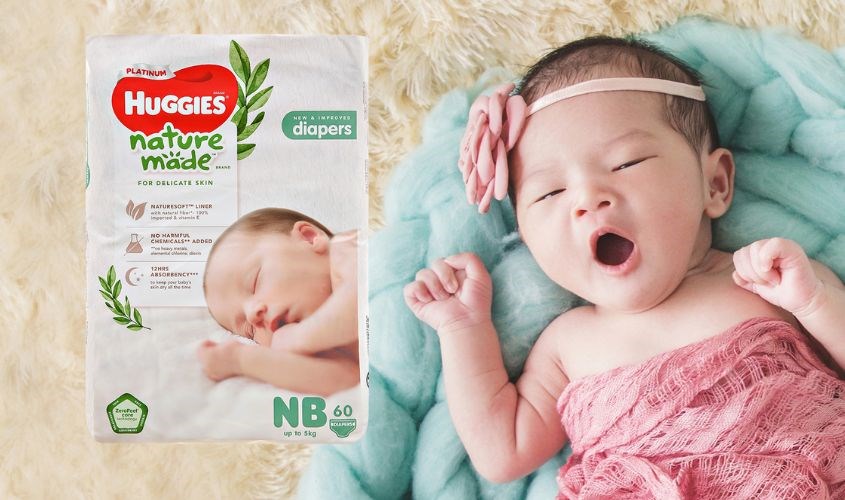 Tã dán Huggies Platinum nature made siêu cao cấp size NB 60 miếng (Dưới 5 kg)