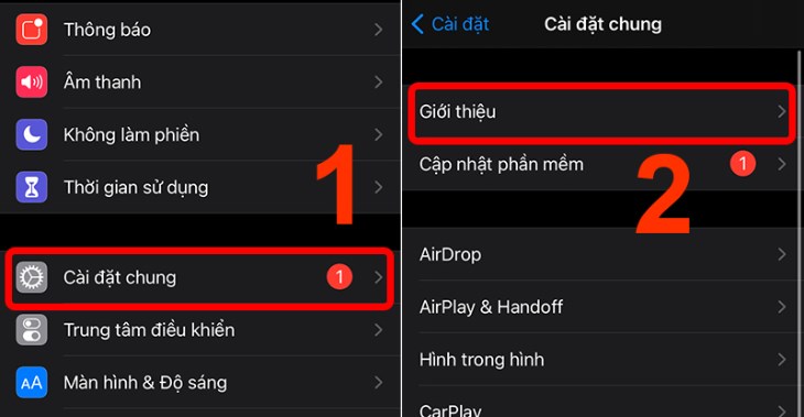 Bạn vào mục Giới thiệu trong cài đặt chung