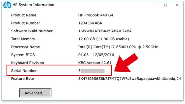 Bạn có thể xem số seri tại mục Serial Number