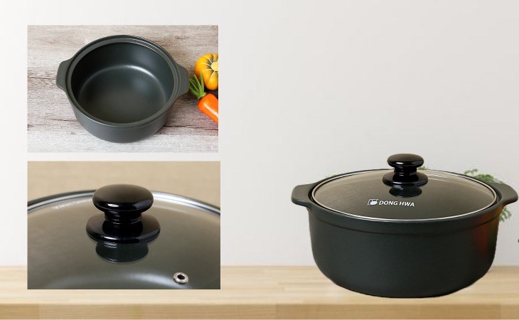 Nồi đất nắp kính 19cm Dong hwa Tucbeghi G-704H làm cho nhiệt độ nấu ăn được lưu thông đều đặn