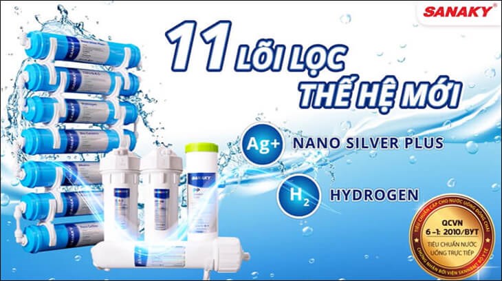 Máy lọc nước RO Sanaky VH101HP 11 lõi sở hữu 11 lõi lọc chất lượng, mang lại chất lượng nước hoàn hảo