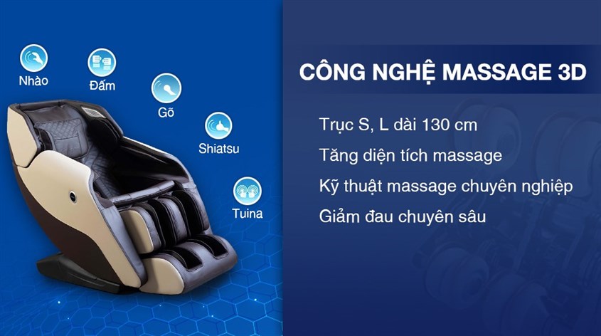 Công nghệ massage 3D hiện đại nhất Ghế Massage Fuji Care FC 379 với công nghệ massage 3D hiện đại giúp giảm đau nhức hiệu quả