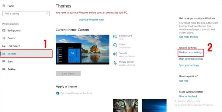 Chọn Desktop icon settings trong Themes