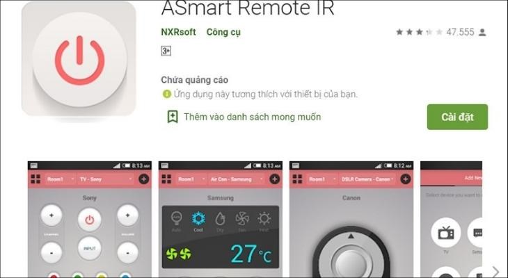 Bạn có thể cài đặt ứng dụng ASmart Remote IR linh hoạt từ CH Play hoặc App Store