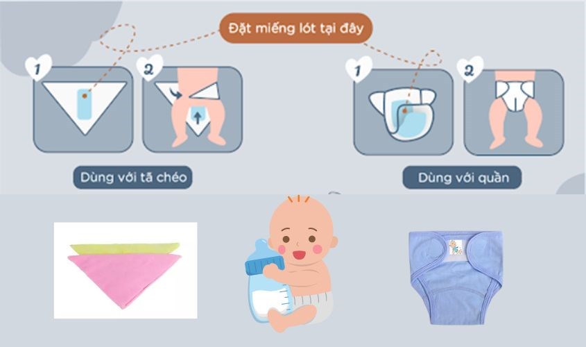Vị trí đặt mông của bé vào miếng tã Vị trí đặt mông của bé vào miếng tã