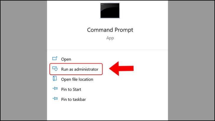 Mở CMD và chạy quyền Administrator trên máy tính