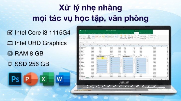 Laptop Asus Vivobook X415EA có ổ cứng SSD 256 GB đủ dùng