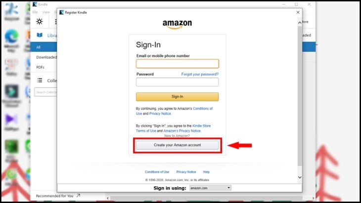 Bạn nhấn vào Create your Amazon account để tạo khoản