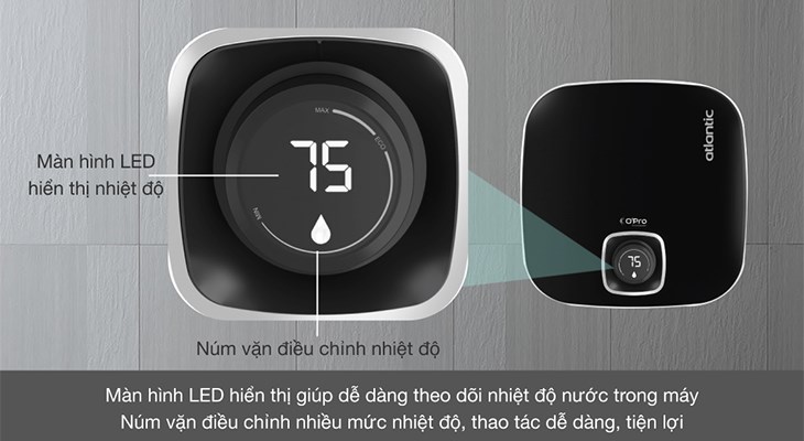 Máy nước nóng gián tiếp Atlantic 30 lít 2500W NANTO PLUS SWH 30A M-N2 sở hữu màn hình LED cho bạn dễ dàng quan xác và điều chỉnh nhiệt độ