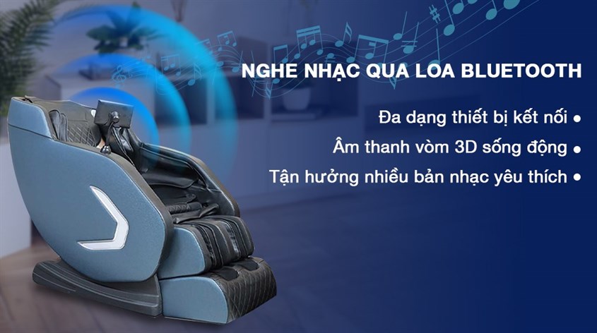 Tích hợp bluetooth đáp ứng những nhu cầu khác Ghế Massage Fuji Care FC 999 có tính năng nghe nhạc qua loa bluetooth giúp bạn thư giãn tốt nhất khi massage