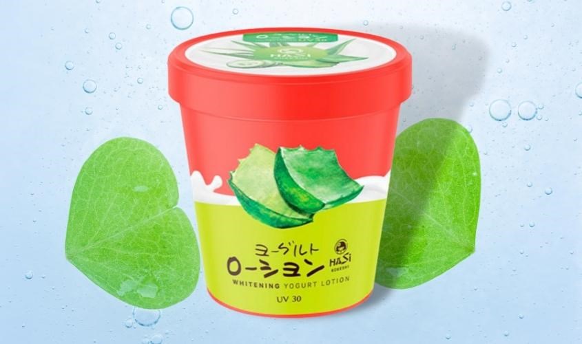 Kết hợp sữa tắm với sữa dưỡng thể chiết xuất nha đam, dưa leo trắng da Hasi Yogurt UV30 180g