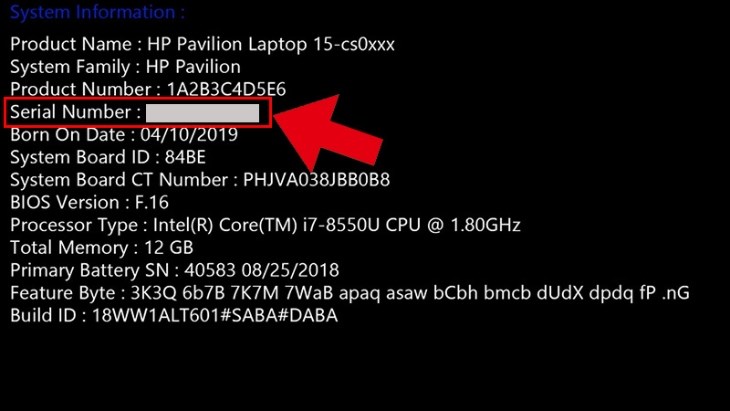 Bạn có thể xem số seri tại vị trí như hình