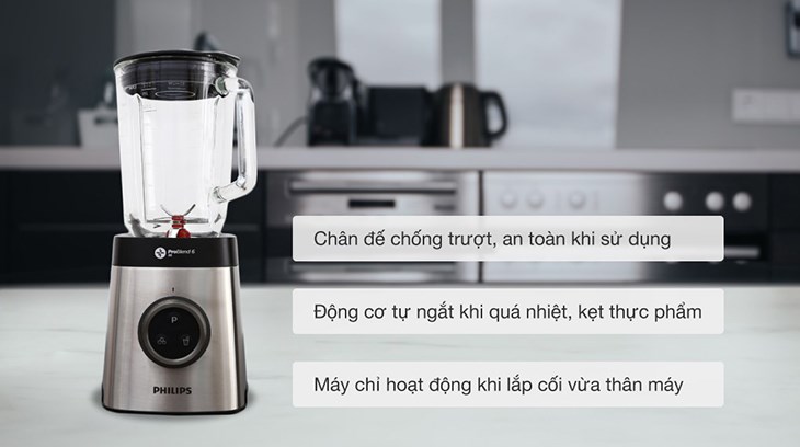 Các tính năng thông minh đi kèm trên máy xay sinh tố Philips HR3652 mang đến sự an toàn khi sử dụng