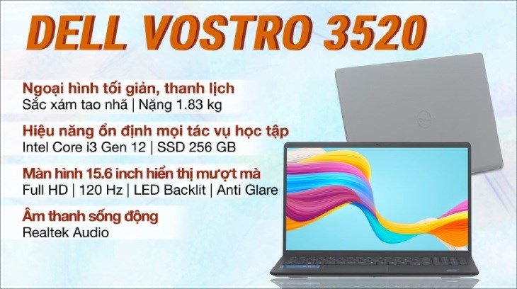 Laptop Dell Vostro 3520 sử dụng pin 3-cell Li-ion có dung lượng lên đến 41 Wh