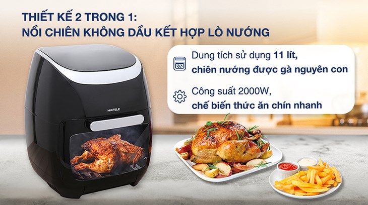 Nồi chiên không dầu Hafele HS-AF1102B (535.43.715) có công suất lớn đạt 2000W