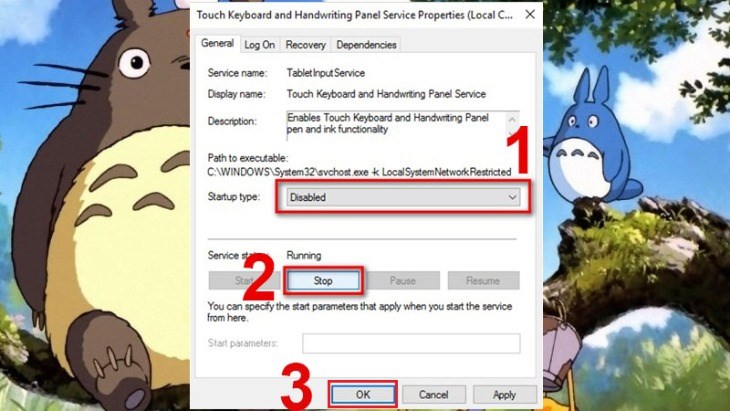 Bạn dừng Disable tại mục Startup type 
