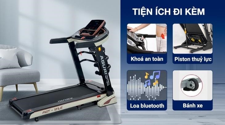 Trang bị loa Bluetooth trên Máy Chạy Bộ Aguri AGT-121LE cho bạn vừa rèn luyện sức khỏe vừa thư giãn tâm trí, đánh bay stress hiệu quả