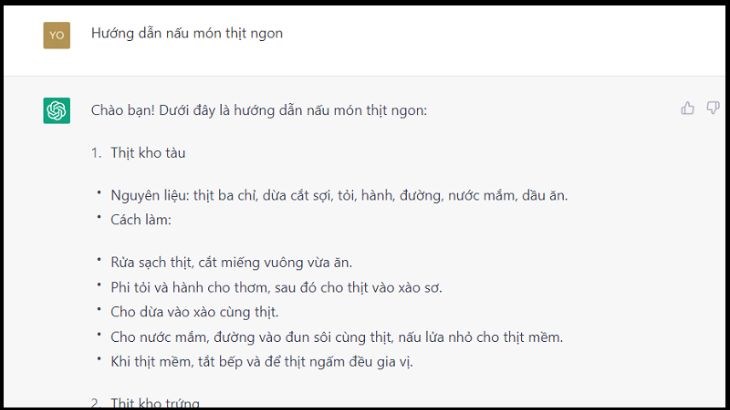 Bạn có thể hỏi ChatGPT về công thức nấu ăn