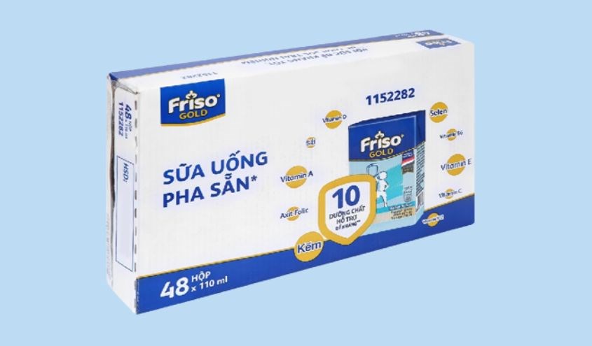 Thùng 48 hộp sữa pha sẵn Friso Gold hương vani 110ml có giá tham khảo khoảng 424.000Đ