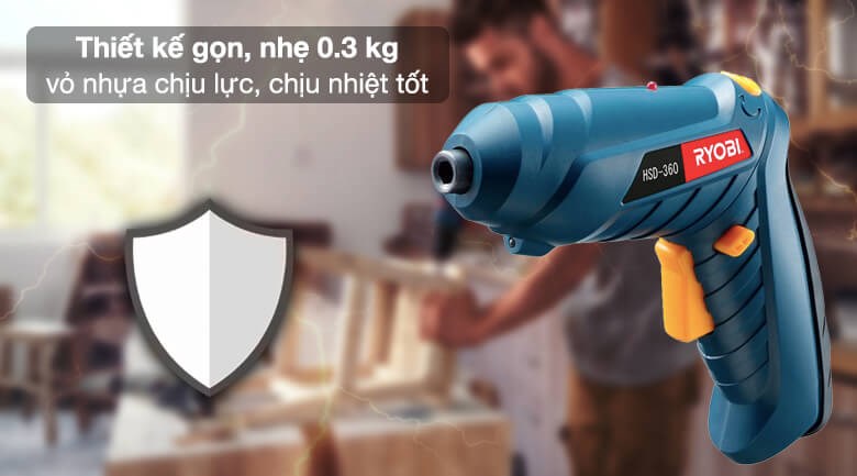 Máy bắn vít pin Ryobi HSD-360L 3.6V sử dụng năng lượng pin và dễ dàng mang theo trong nhiều hoàn cảnh khác nhau