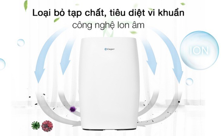 Máy lọc không khí Casper AP-300MAI 32W có công nghệ ion âm giúp tiêu diệt vi khuẩn có hại
