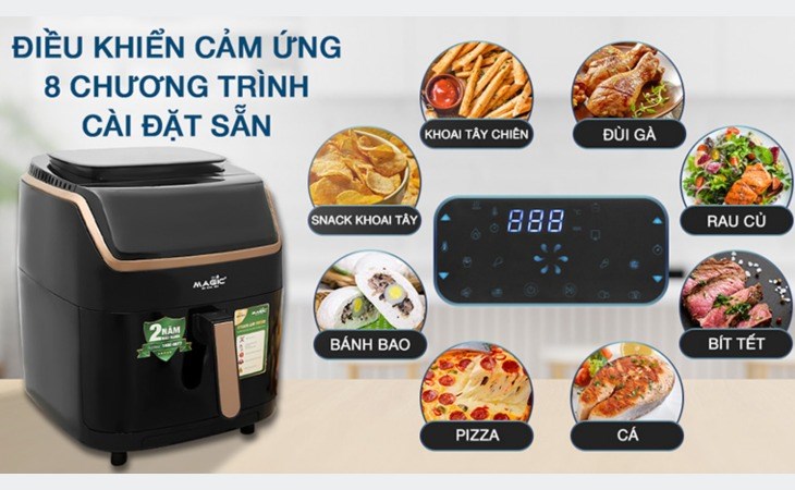 Nồi chiên không dầu kết hợp hấp Magic Eco S07 PRO 7 lít có 8 chương trình nấu được cài đặt sẵn, giúp người dùng dễ dàng sử dụng