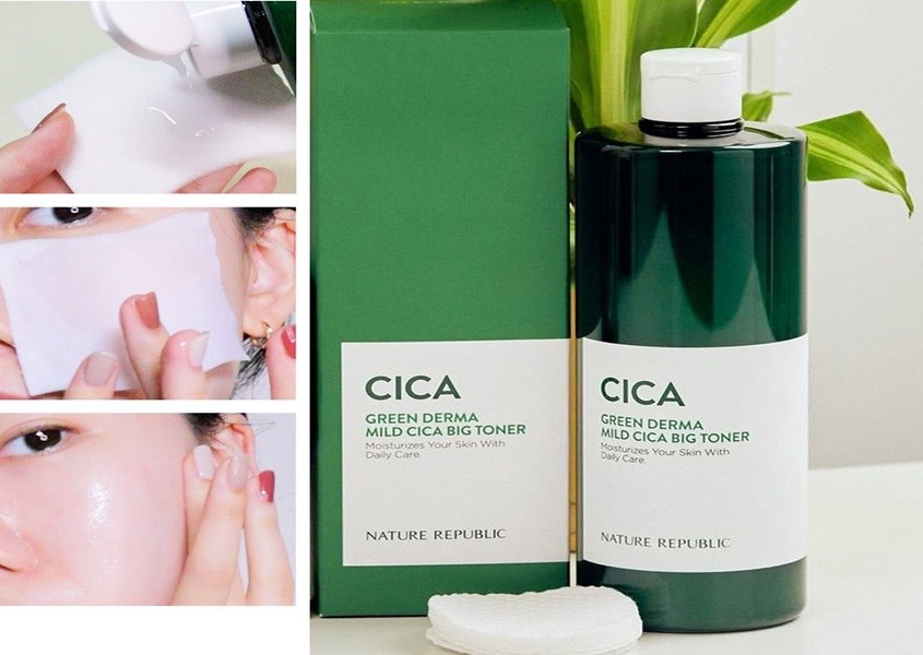 Nước hoa hồng Nature Republic Green Derma chiết xuất rau má và keo ong 500 ml