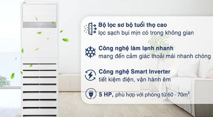 Máy lạnh tủ đứng có khả năng tạo ra gió mạnh và làm mát hiệu quả ở các phòng diện tích lớn