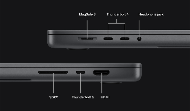 MacBook Pro M2 Pro/ M2 Max với nhiều cổng kết nối giúp thuận tiện cho người dùng