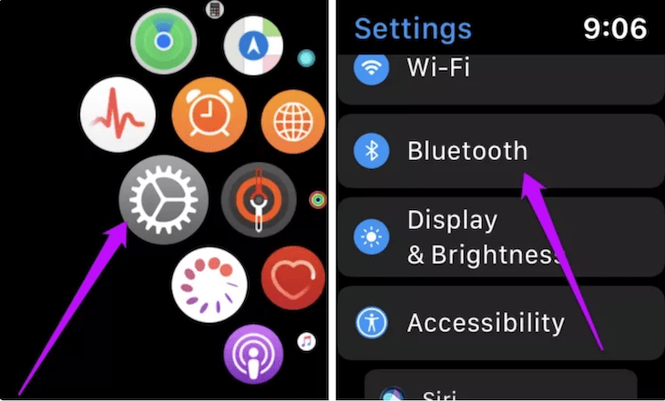Trên Apple Watch, nhấn vào biểu tượng Cài đặt (Settings), kéo xuống và nhấn vào Bluetooth