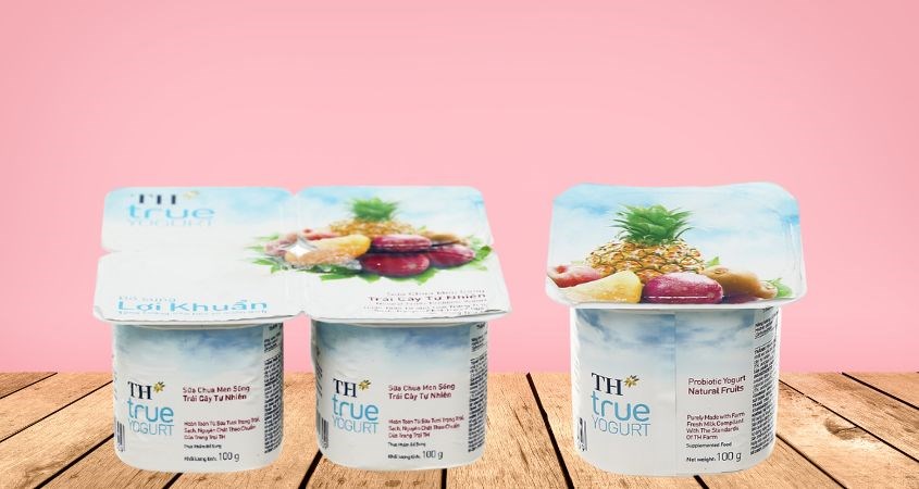 Lốc 4 hộp sữa chua trái cây TH true YOGURT vị trái cây 100g có thể ăn sau sinh 1 tuần