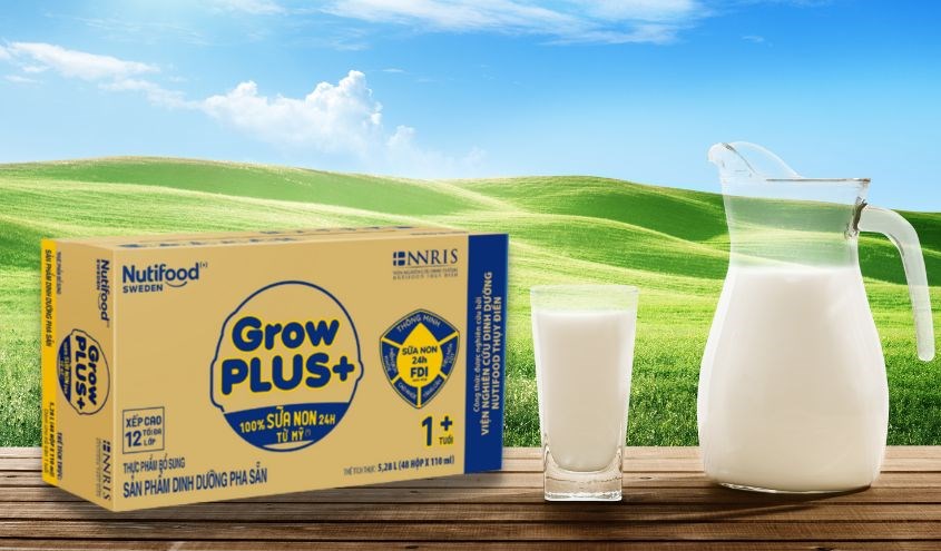 Thùng 48 hộp sữa pha sẵn NutiFood GrowPLUS+ hương vani 110ml (sữa non) giàu dinh dưỡng