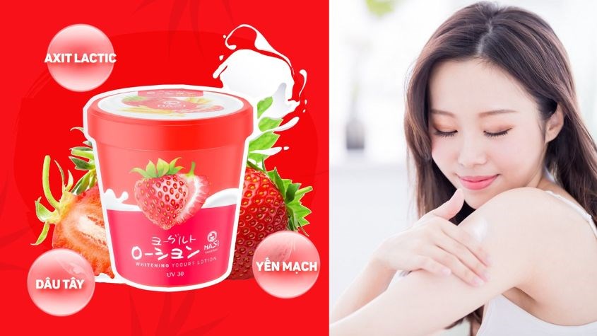 Sữa dưỡng thể chiết xuất dâu tây, yến mạch trắng da Hasi Yogurt UV30 180g