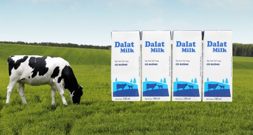 Lốc 4 hộp sữa tươi DalatMilk có đường 180 ml