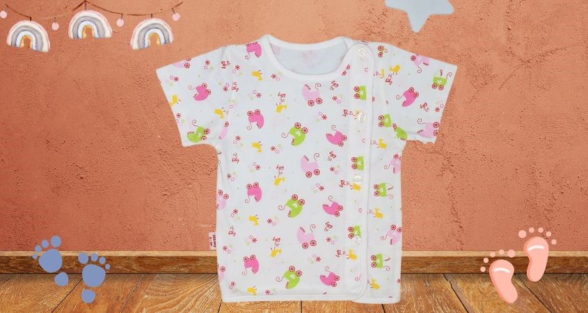 Áo sơ sinh tay ngắn màu trắng xe nôi IQ Baby đa dạng size từ 0 - 24 tháng tuổi