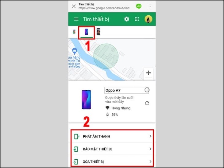 Điện thoại được định vị trên bản đồ cùng các tính năng hỗ trợ tìm kiếm  - Định vị điện thoại OPPO bằng ứng dụng