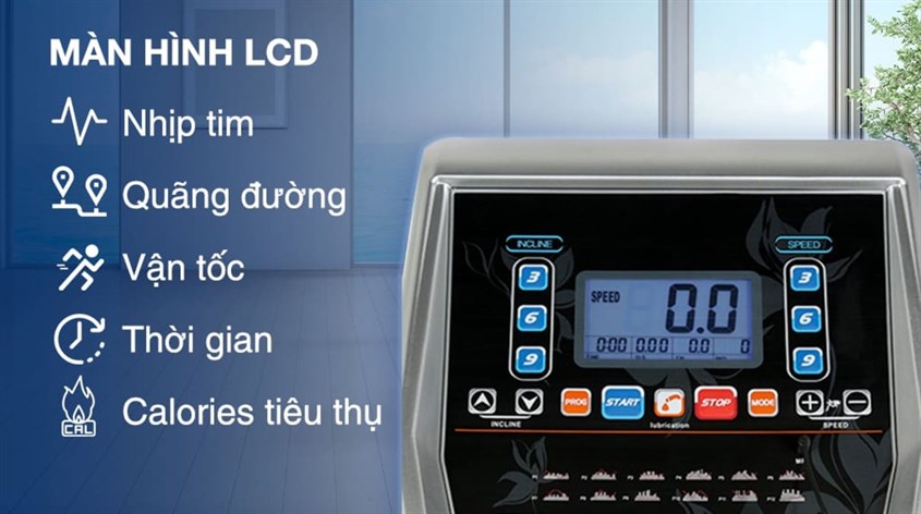 Màn hình LCD rõ nét hiển thị nhiều thông số trên máy chạy bộ Airbike Sport MK-277