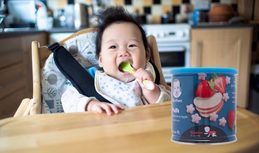 Bánh ăn dặm Gerber vị dâu, táo hộp 49g (từ 8 tháng)