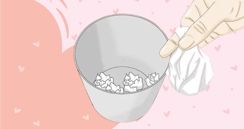 Bỏ bao cao su nữ đã qua sử dụng vào thùng rác, không bỏ vào bồn cầu