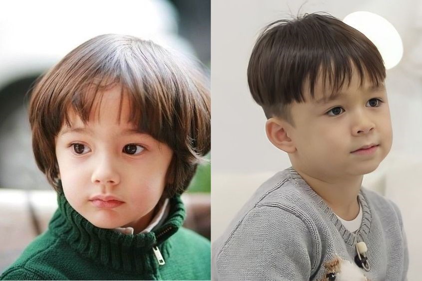 Bé trai mặt dài phù hợp với kiểu tóc để mái