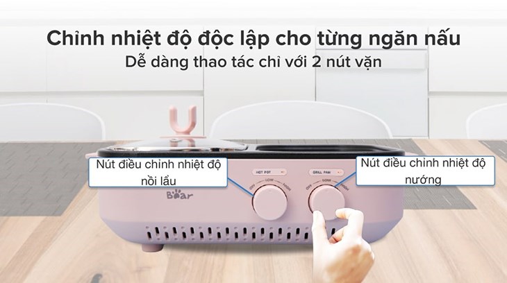 Bếp lẩu nướng đa năng sở hữu hệ thống điều khiển cơ điều chỉnh nhiệt độ tiện lợi Bếp lẩu nướng đa năng sở hữu hệ thống điều khiển cơ điều chỉnh nhiệt độ tiện lợi