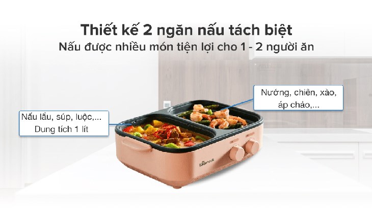Bếp lẩu nướng đa năng thiết kế 2 ngăn nấu riêng biệt giúp nấu nướng đa dạng các món ăn Bếp lẩu nướng đa năng thiết kế 2 ngăn nấu riêng biệt giúp nấu nướng đa dạng các món ăn